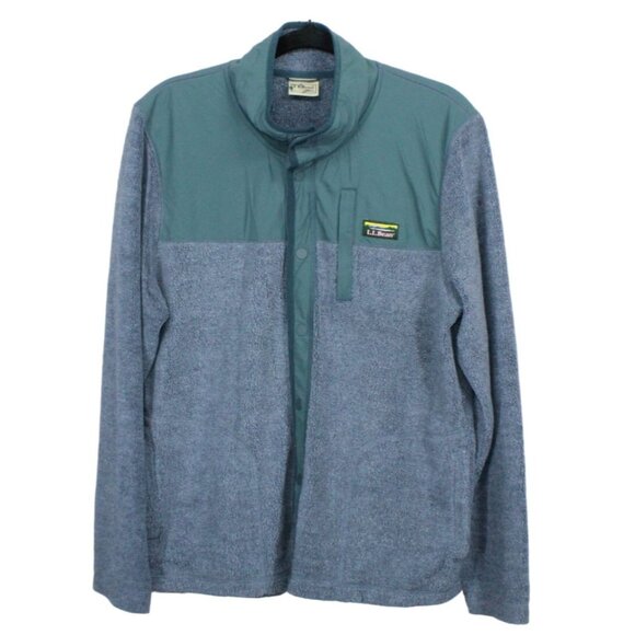 LL Bean Tumbled Sherpa Snap Front Polyester Blend Sweater Gray Green Large - Picture 1 of 12